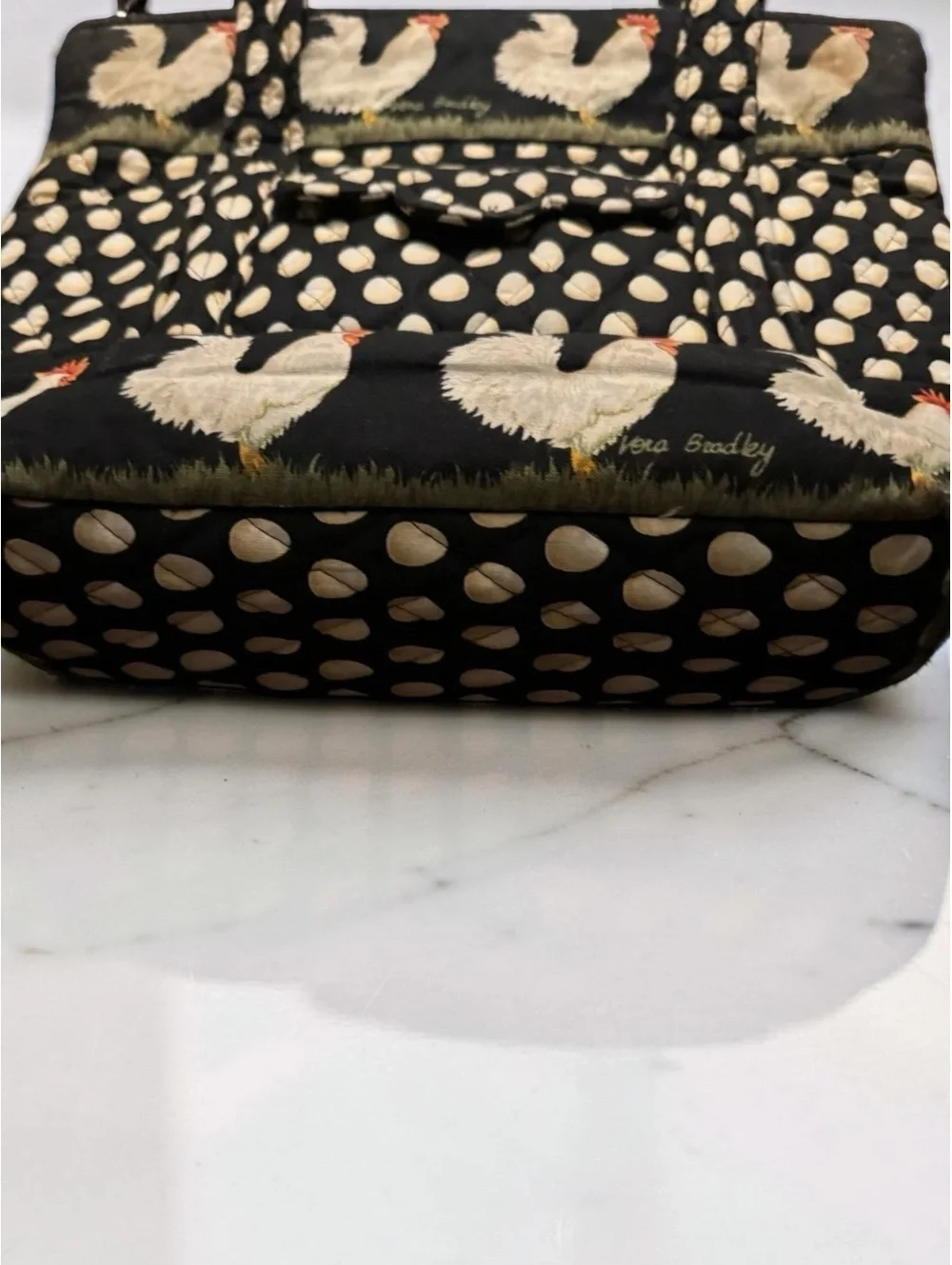 Vera Bradley Vintage Chicken + Egg Chanticleer Print Zip Purse Pockets Tote Bag